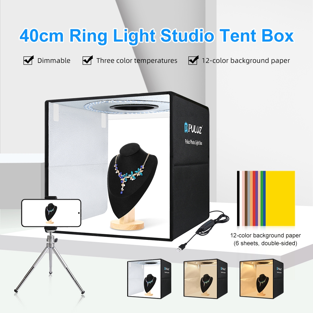 Photography Lighting For Products - PULUZ 40 cm faltbare tragbare Ringlicht-USB-Fotobeleuchtung,