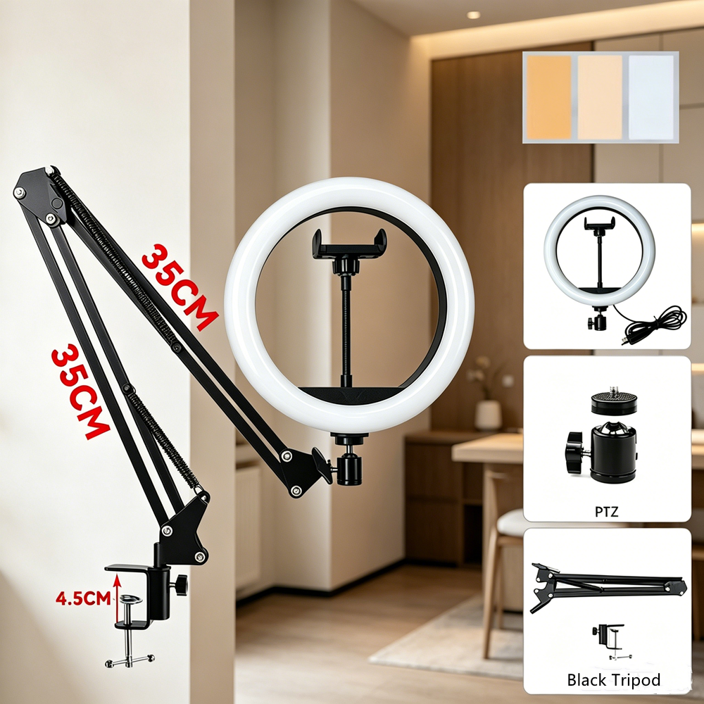 Lighting In Photography Studio - LED-Fotografie-Licht, Selfie-Lichter, Konferenzbeleuchtung, Fotostudio-Lampe mit Scherenarmständer
